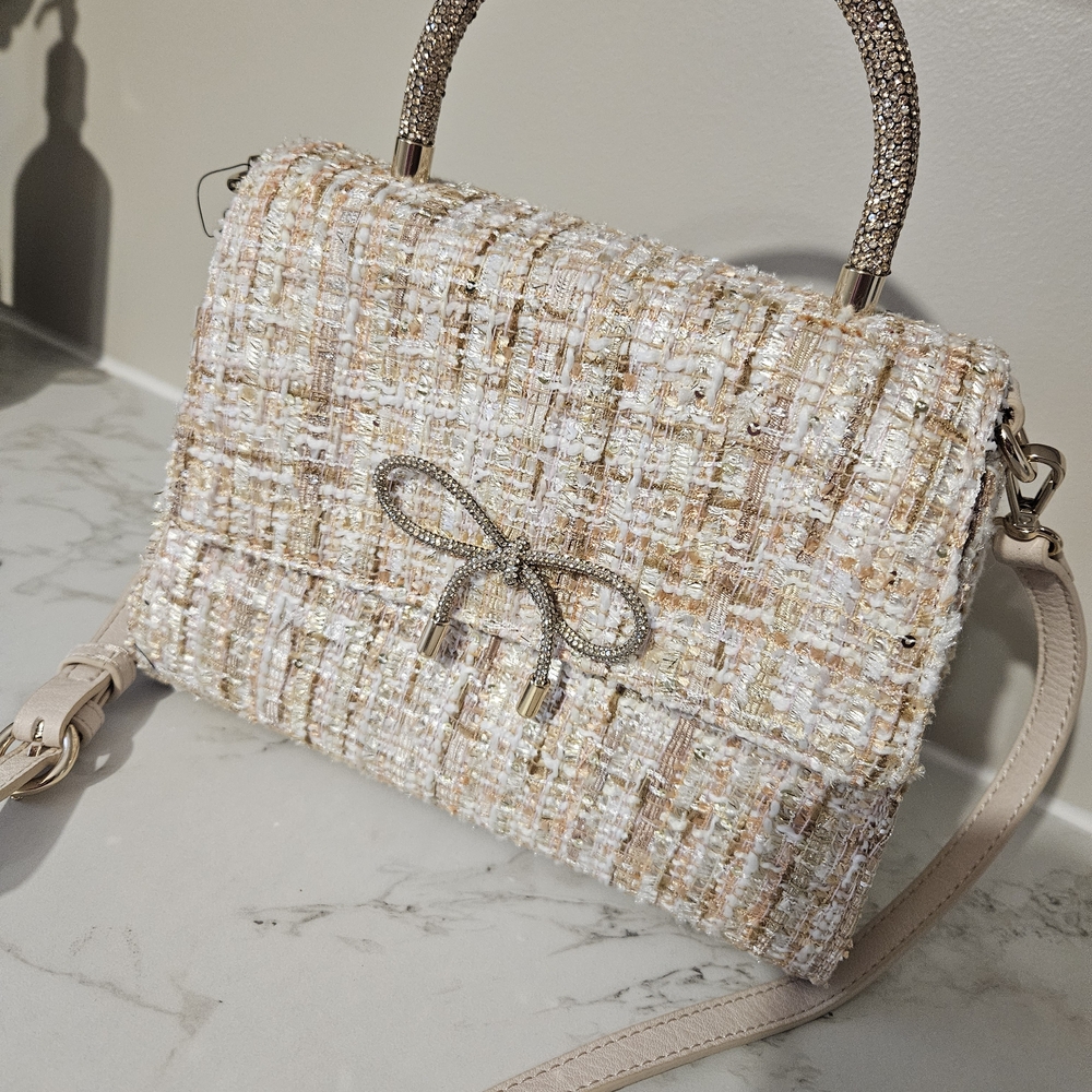 Elegant Tweed Handbag with Bow Accent